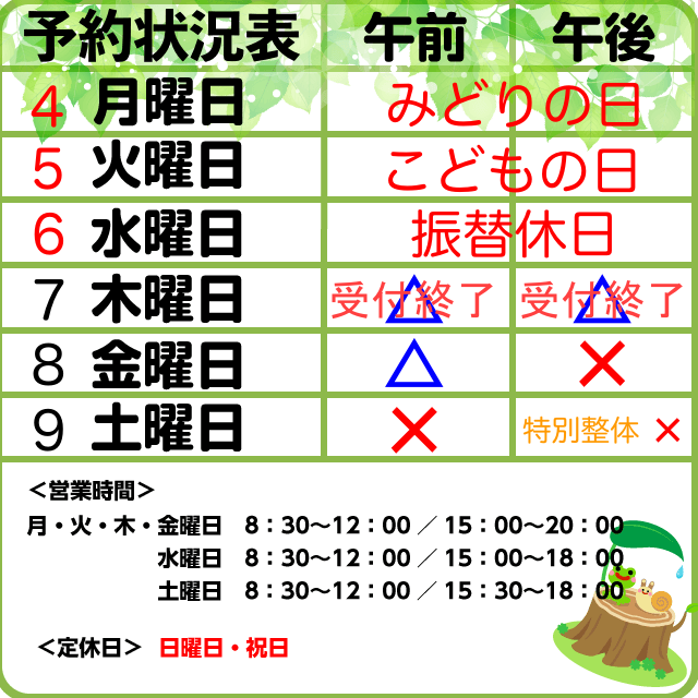 予約状況4/27-5/2