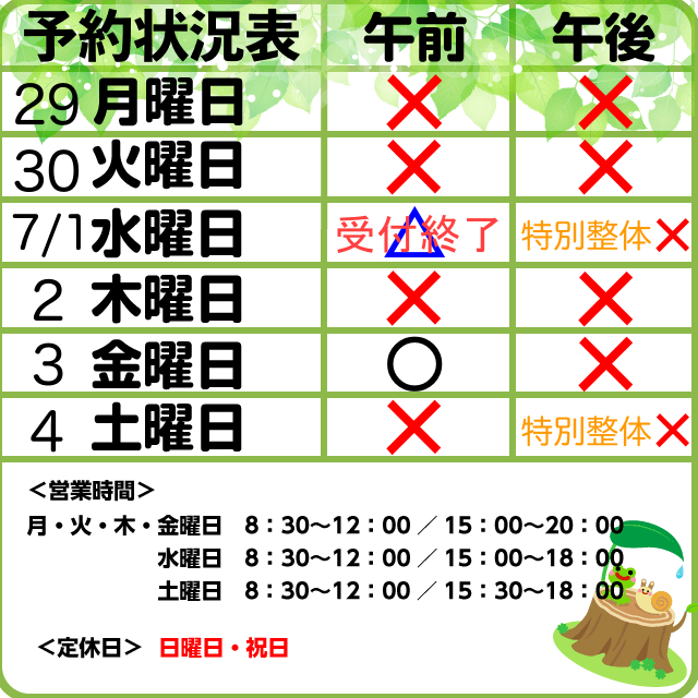6/29-7/4　予約状況