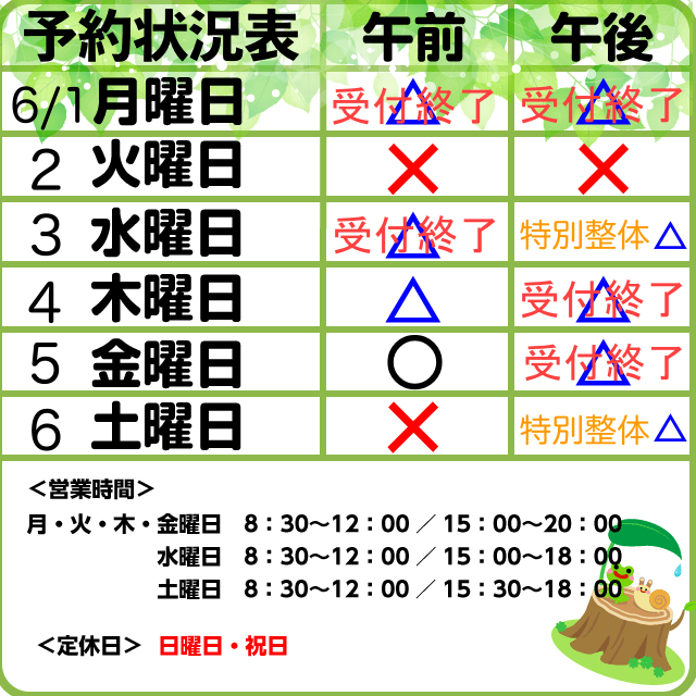 6/1-6予約状況