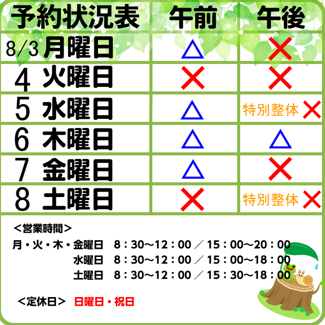 予約状況　8/3-8