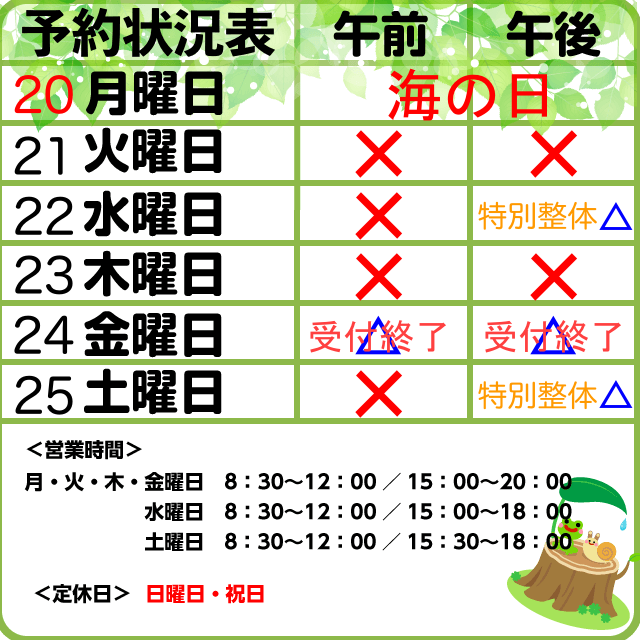 予約状況　7/21-25