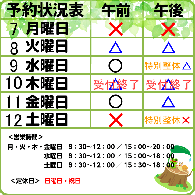 9/7-12　予約状況